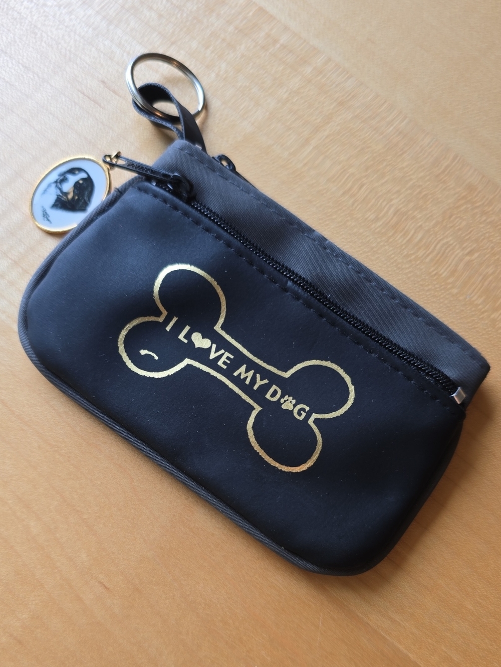 I Love My Dog Black Coin Purse w/Keyring & Bernese Mountain Dog Charm Zipper Pul